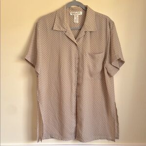 Jones New York Brown and White Casual Button Down Shirt Size 12